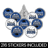 DISTINCTIVS Class of 2026 Graduation Candy Stickers for Chocolate Drops, Blue Grad Party Favors - 216 Count