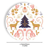 Fabuplates Nordic Woodland Christmas Paper Plates - 24 Count 9” Heavy-Duty Disposable Salad Plates, Reindeer & Bunny Holiday Design, Elegant Party