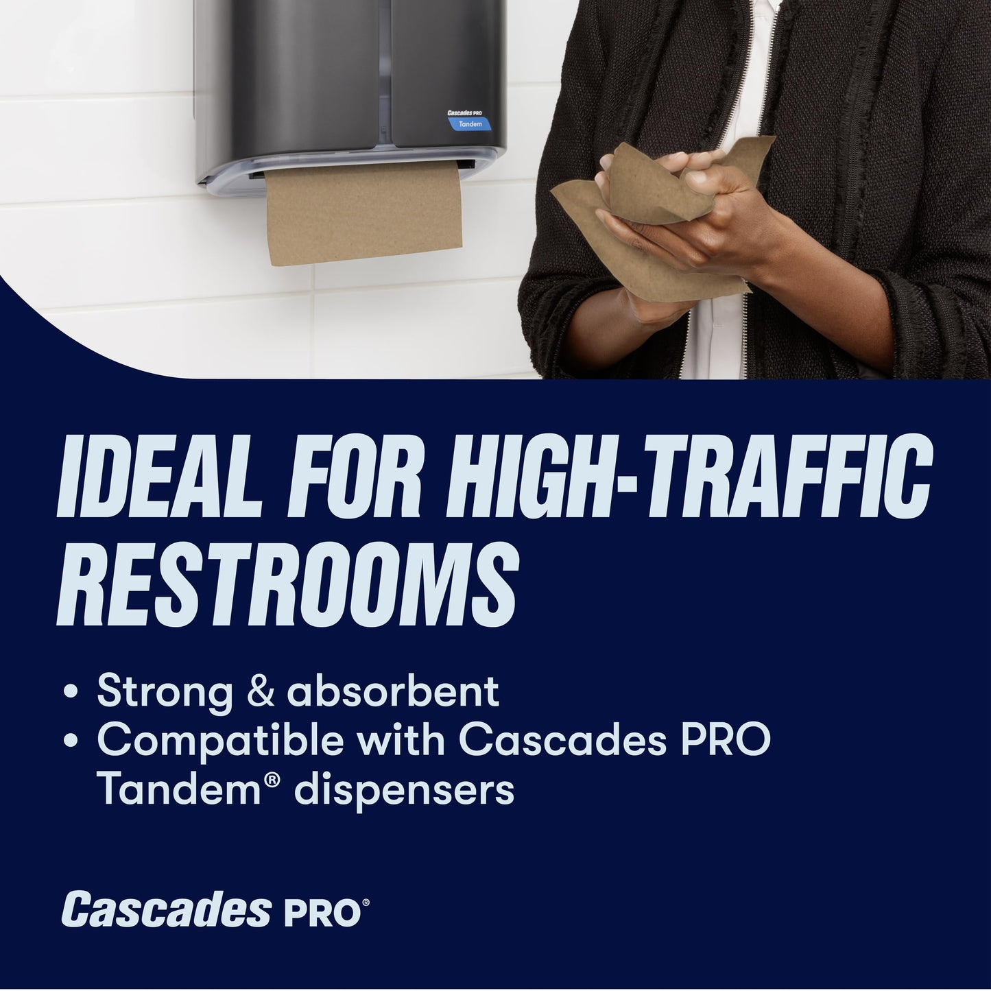 Cascades PRO Perform High Capacity Roll Paper Towels for Tandem Dispensers 1-Ply - 1050 ft Rolls, 100% Recycled, Compostable, Long-Lasting, 6