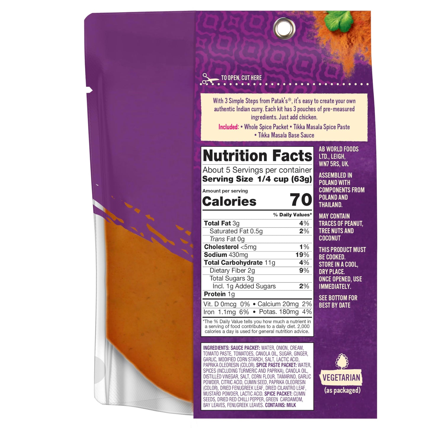 Patak's Tikka Masala Curry Sauce Kit 3-Step, 11 Fl Oz