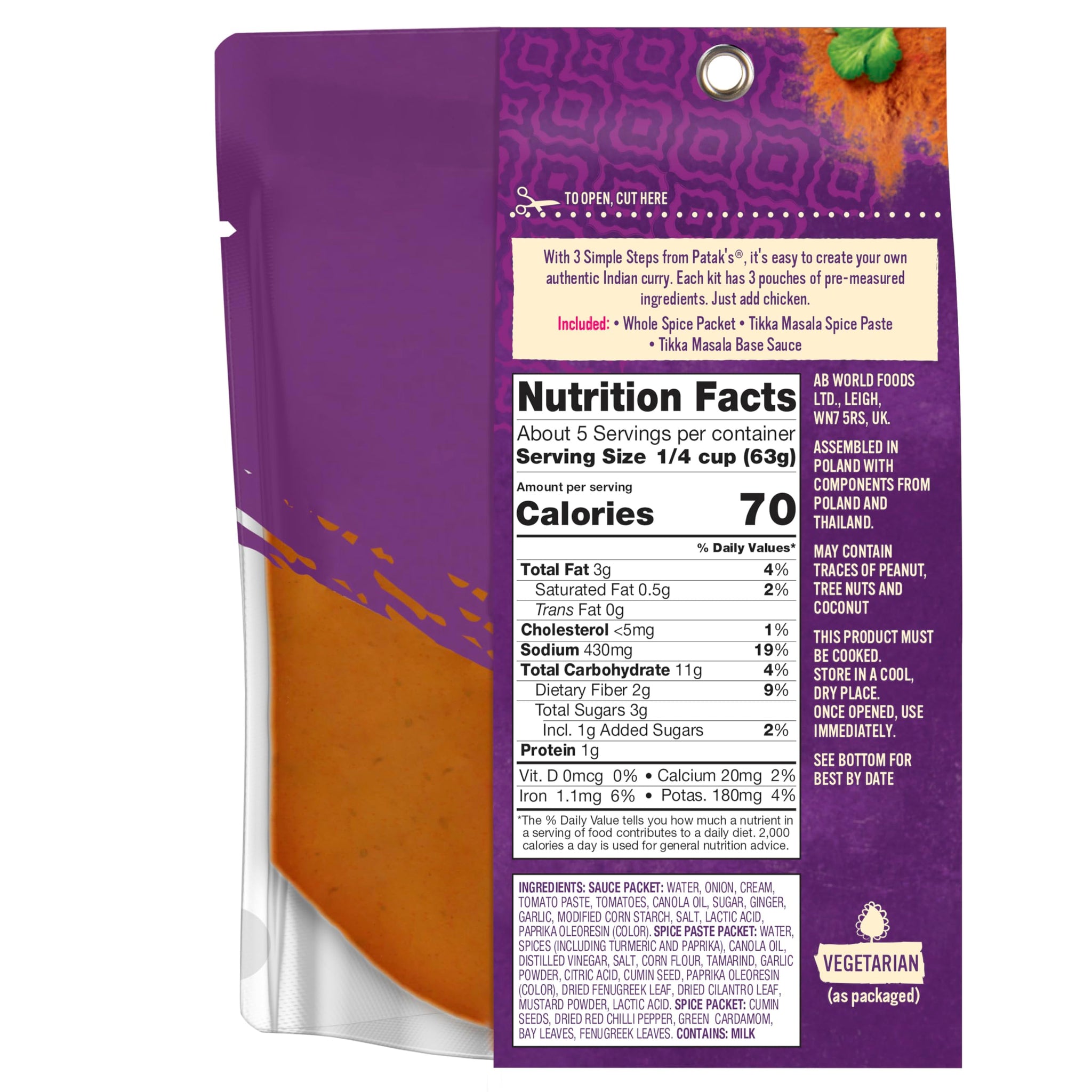 Patak's Tikka Masala Curry Sauce Kit 3-Step, 11 Fl Oz