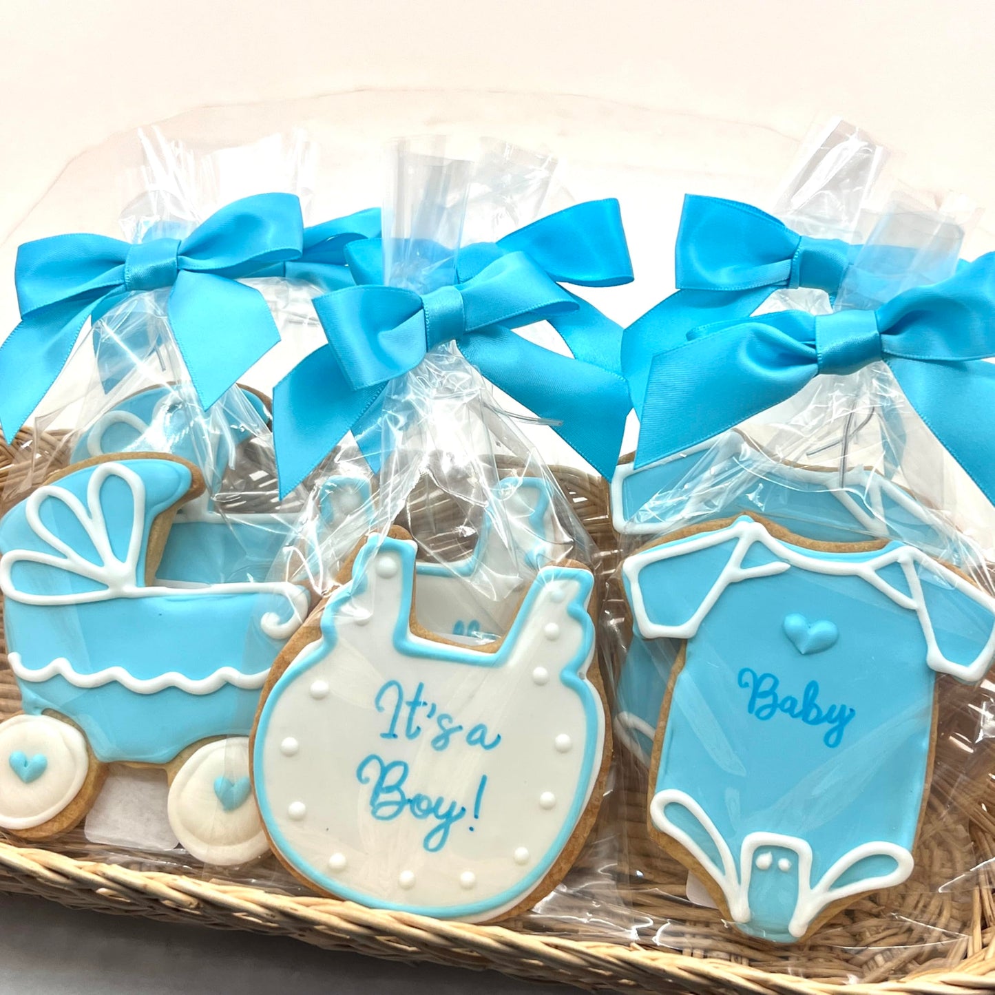 Baby Shower Bundle of Joy Cookies- 6 Decorated Crunchy Shortbread Cookies Individually Wrapped With Bow by BakersDozenToGo
