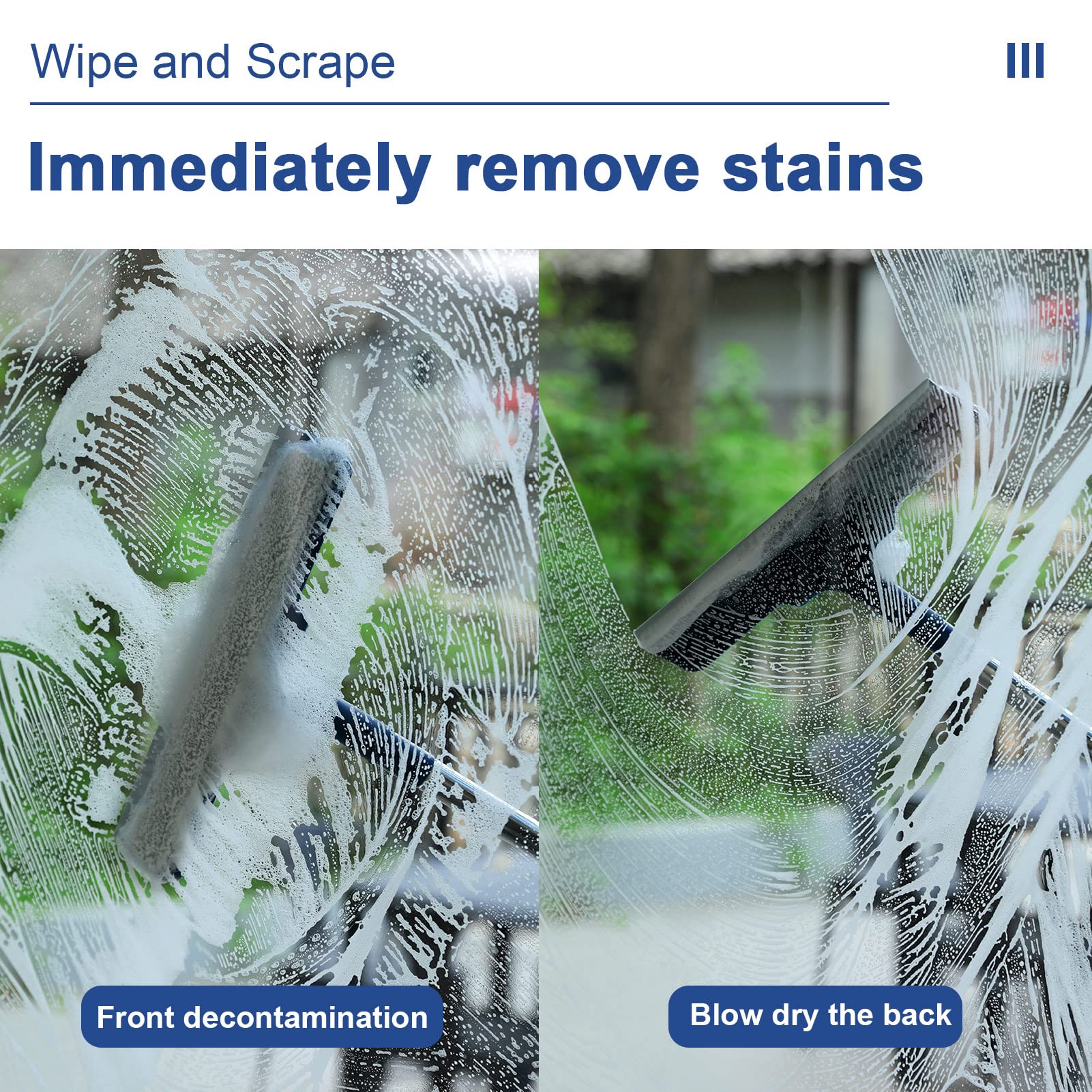 2 in 1 Window Cleaner Shower Squeegee with 12" Durable Squeegee,57.8" Long Handle,160°Rotatable Window Squeegee for Shower Glass Door,Car