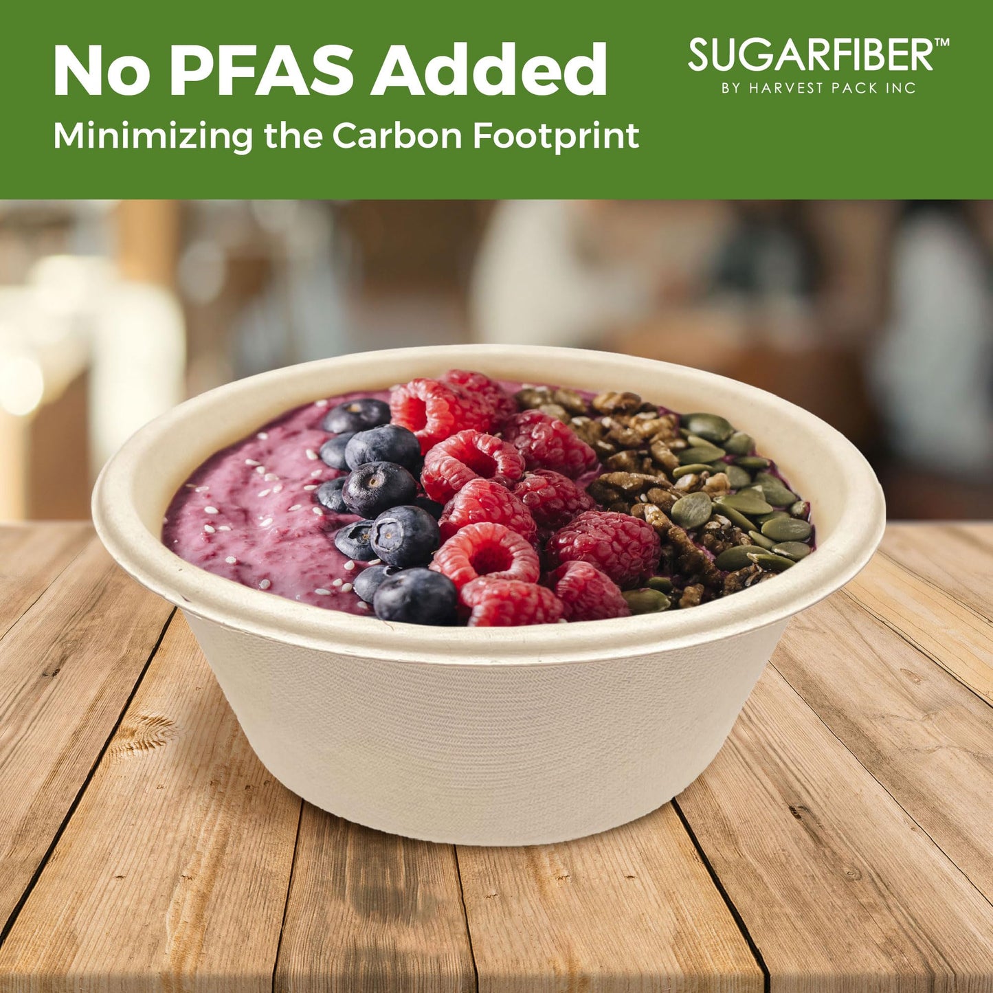 [125 SET]Sugarfiber by Harvest Pack 16oz PFAS FREE Round Paper Bowls with Flat Lids, Heavy-Duty Eco-Friendly Disposable Bagasse Bowls Sugarcane