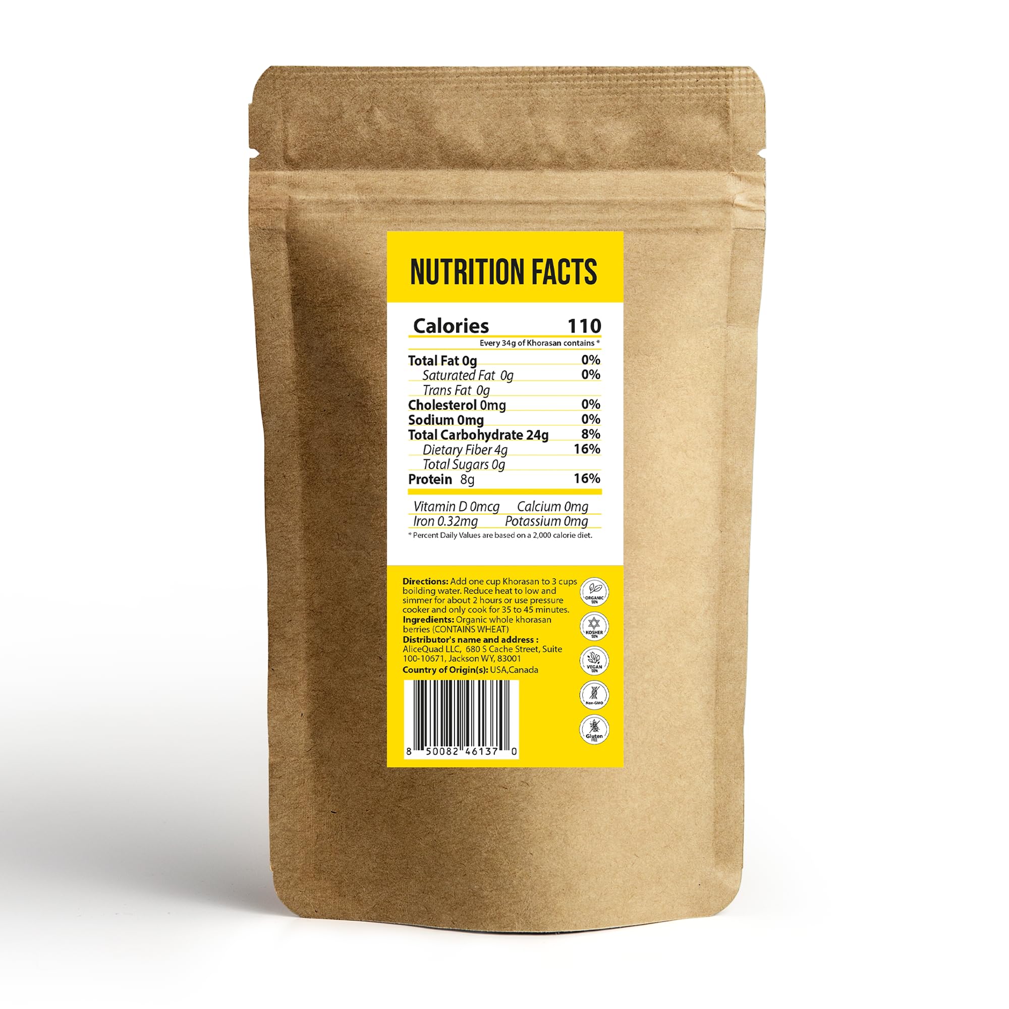 Organic Khorasan Wheat Berries (Kamut) 2LB Bulk - Ancient Whole Grain, High Protein & Fiber for Lasting Fullness, Meal Prep Friendly, Rice & Quinoa Alternative - Non-GMO Heirloom Grain, Stays Al Dente for Bowls, Salads & Baking