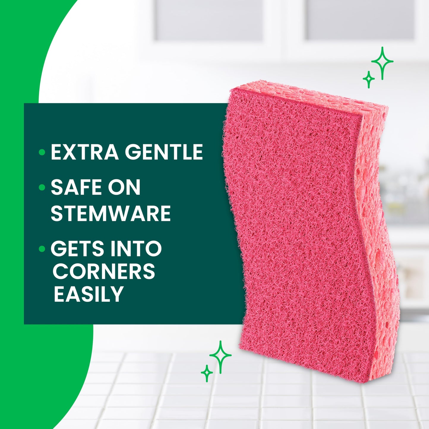 Scotch-Brite Delicate Clean Non-Scratch Scrub Sponge, 3 Nonscratch Kitchen Sponges for Gentle Cleaning of Porcelain, Fine china, Stemware, Nonstick