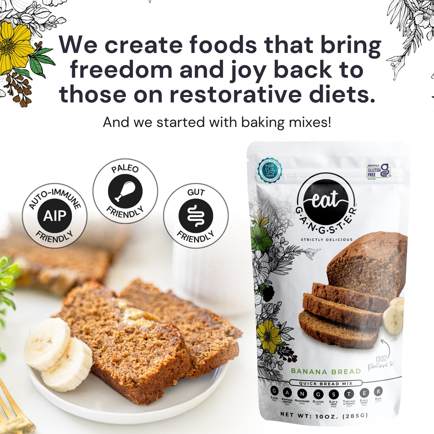 eat G.A.N.G.S.T.E.R. Vegan Banana Bread Mix, Allergy-Friendly Baking Mix, Grain-Free, No Dairy, Nuts, Gluten, Dairy, For Paleo & AIP Diets, Delicious Loaf, Doughnuts, Breakfast, Healthy Snack, Dessert