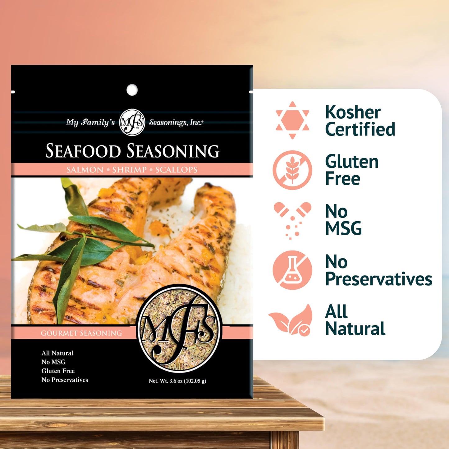 My Family's Seafood Seasoning Pack - All-Natural Shrimp, Scallops & Salmon Seasoning - No MSG, Gluten-Free, Preservative-Free Dry Rub - 3.6 oz