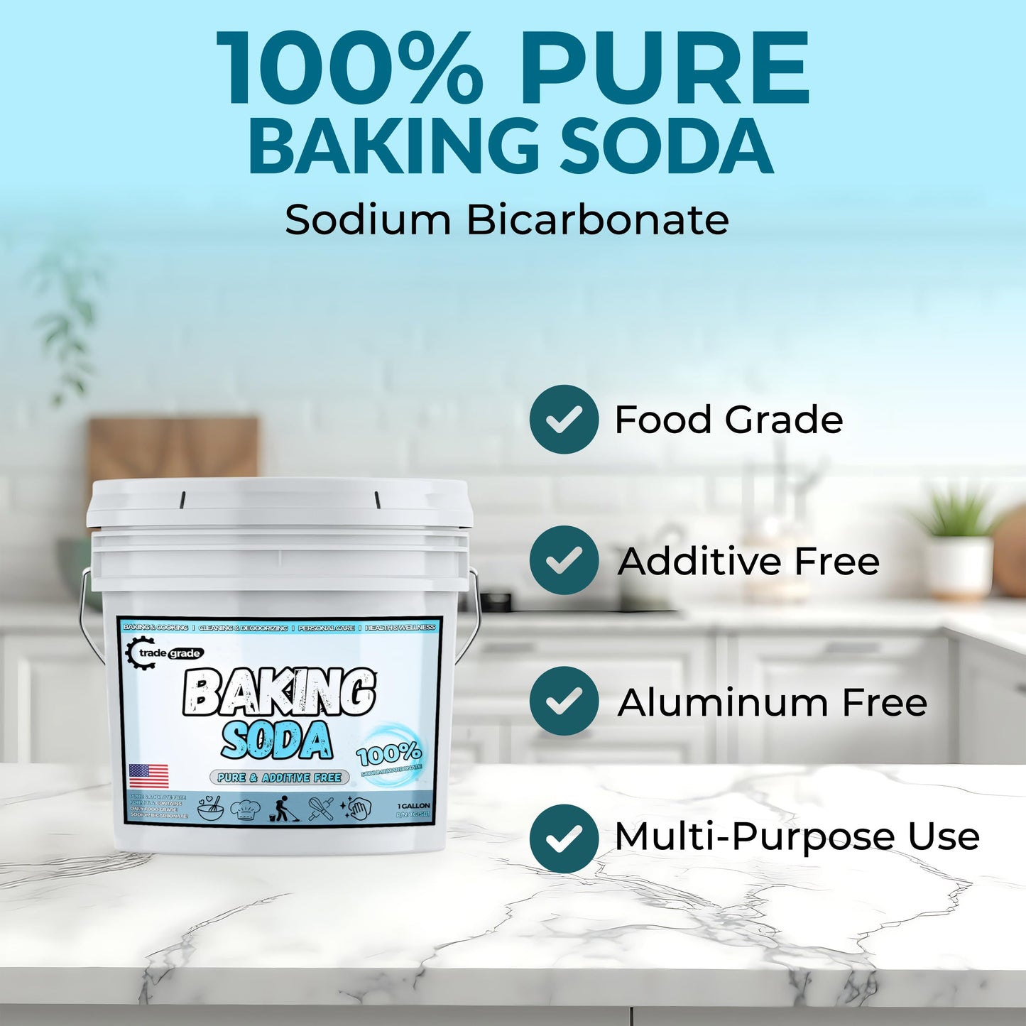 TradeGrade Pure Baking Soda Powder (1 Gallon) Food-Grade Sodium Bicarbonate Powder for Cooking, Cleaning & Deodorizing