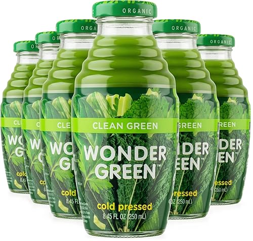 Wonder Green 100% Organic Clean Green Cold Pressed Juice, 8.45 oz (6 Pack) | Kale & Vegetable Juice Blend, All Natural, No Additives or Preservatives