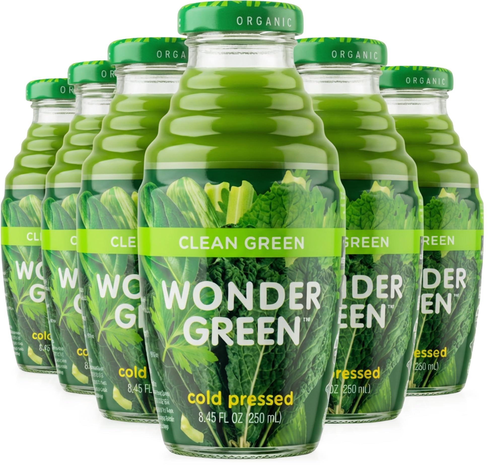 Wonder Green 100% Organic Clean Green Cold Pressed Juice, 8.45 oz (6 Pack) | Kale & Vegetable Juice Blend, All Natural, No Additives or Preservatives