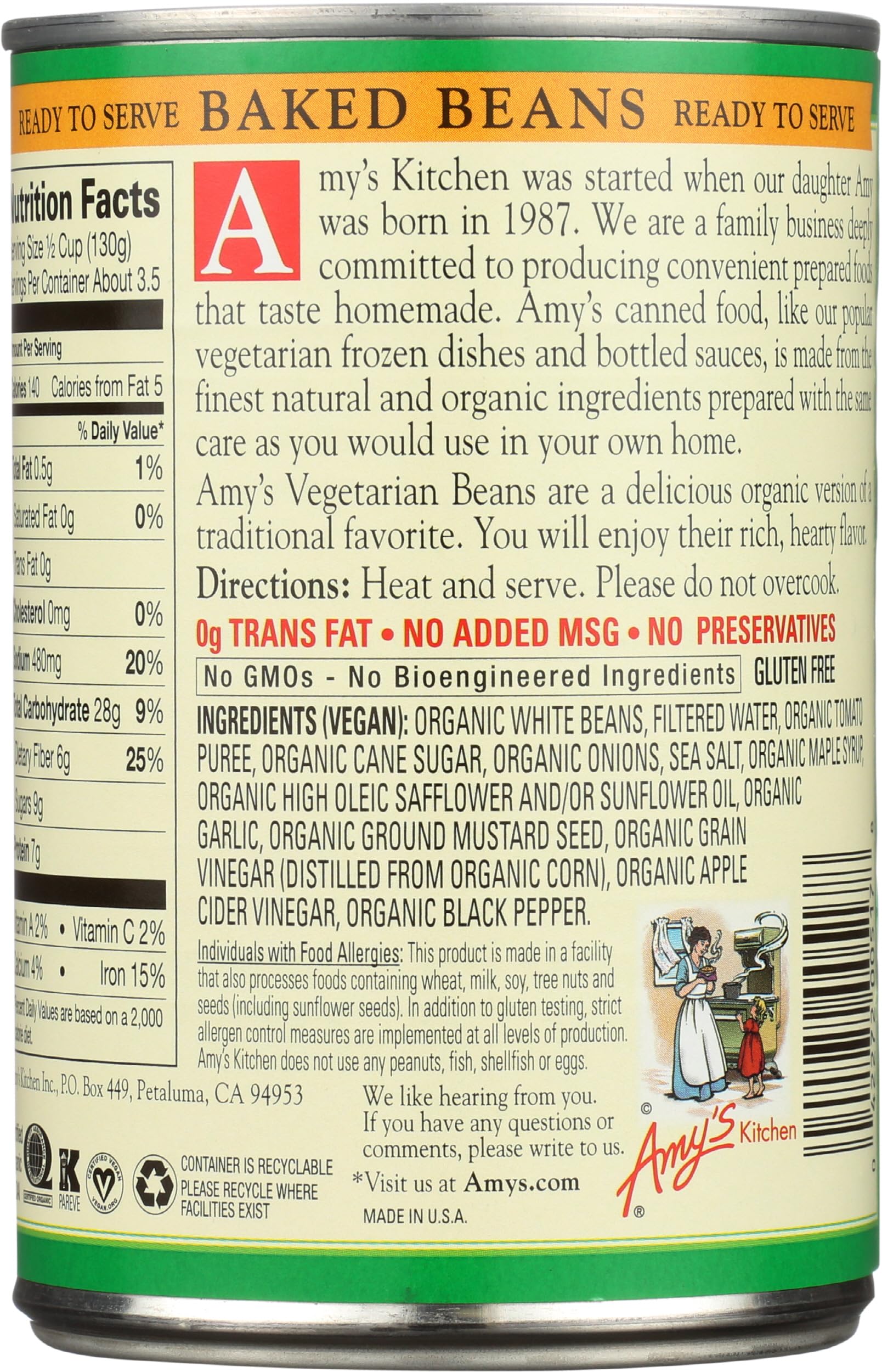 Amys, Beans Baked Vegetarian Organic, 15 Ounce