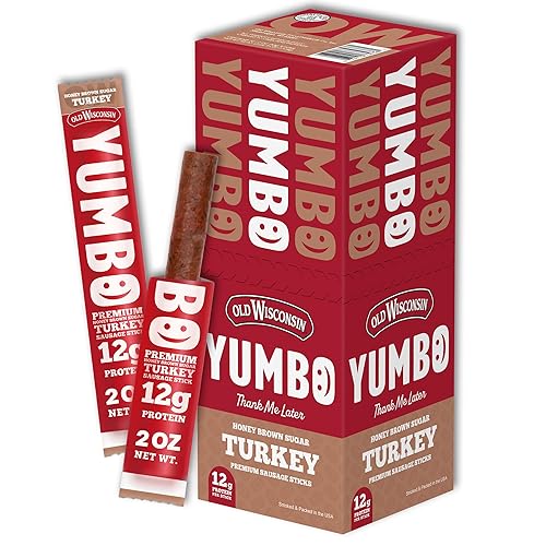 YUMBO Honey Brown Sugar Turkey Sticks, High Protein Snacks, Gluten-Free, Low Carb, Keto, Ready-to-Eat, 2 oz Sticks, 20 Count Pack