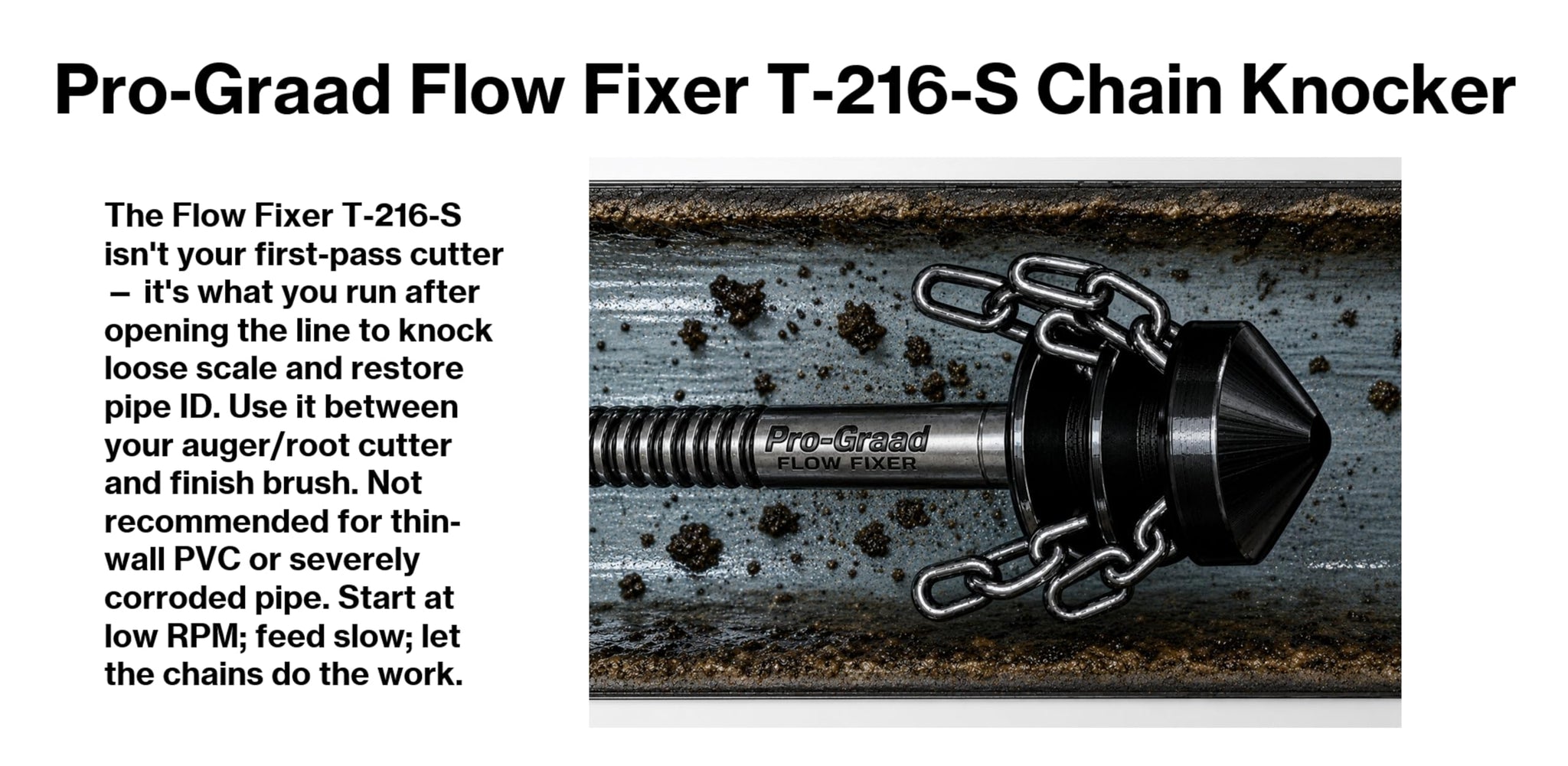 Pro-Graad FlowFixer T-216-S 2" Chain Knocker Drain Cleaning Head Slotted Connector | Heavy Scale Removal | Fits 3/8”, 1/2" or 9/16” Cables, Commercial