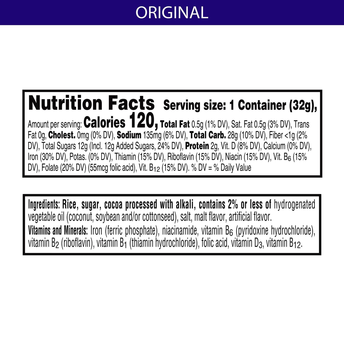Cocoa Krispies Cold Breakfast Cereal Bowls, Kids Snacks, Original, 6.75lb Case (96 Bowls)