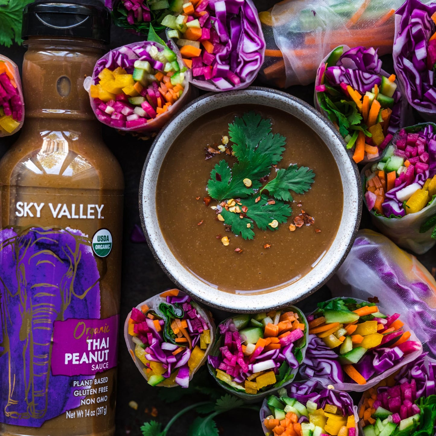 Sky Valley Thai Peanut Sauce - Gluten Free Peanut Sauce, Mild Heat, Authentic Flavor, Organic, Vegan, Non GMO, Gluten Free, Peanut Sauce for Spring