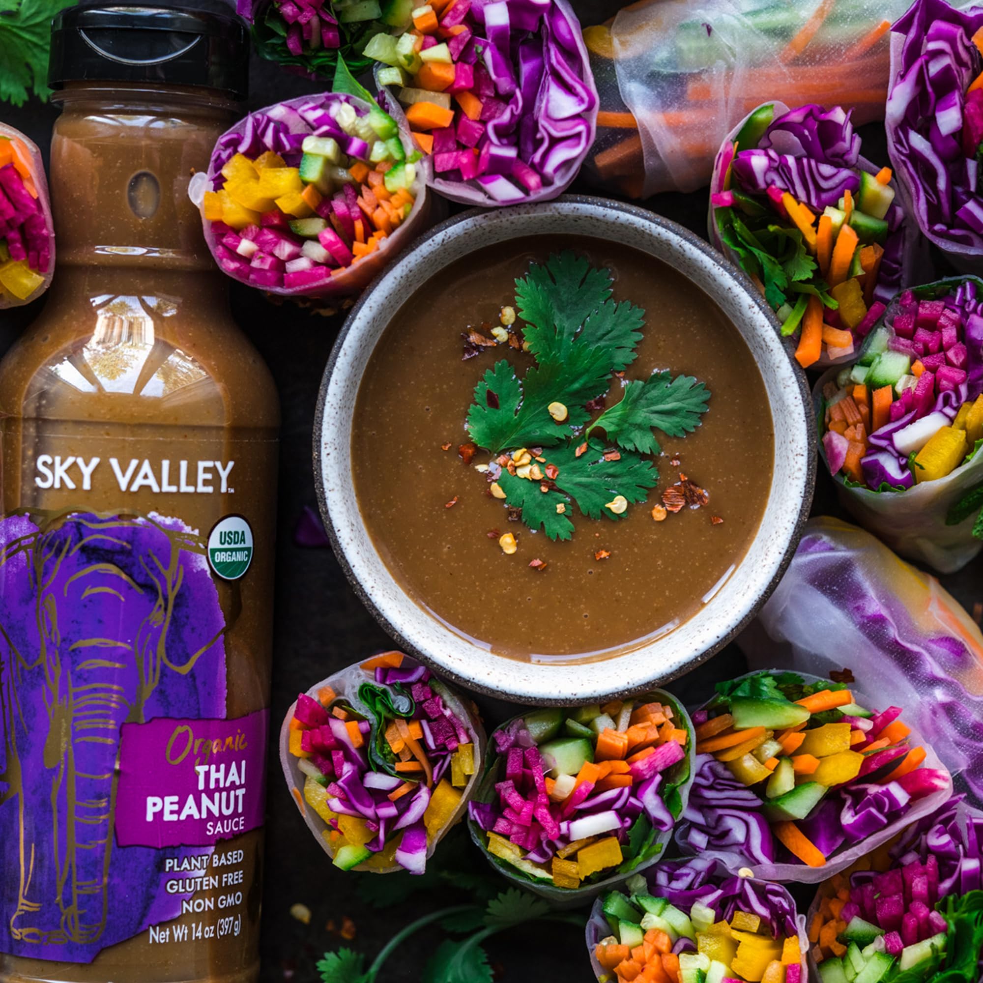 Sky Valley Thai Peanut Sauce - Gluten Free Peanut Sauce, Mild Heat, Authentic Flavor, Organic, Vegan, Non GMO, Gluten Free, Peanut Sauce for Spring