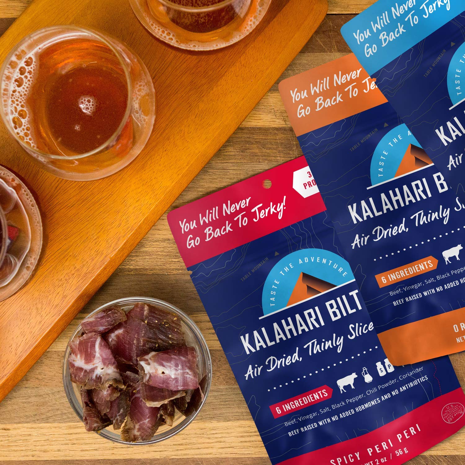 Kalahari Biltong | Air-Dried Thinly Sliced Beef | Spicy Peri Peri | 2oz (Pack Of 5) | Sugar Free | Keto & Paleo | Gluten Free | Better Than Jerky