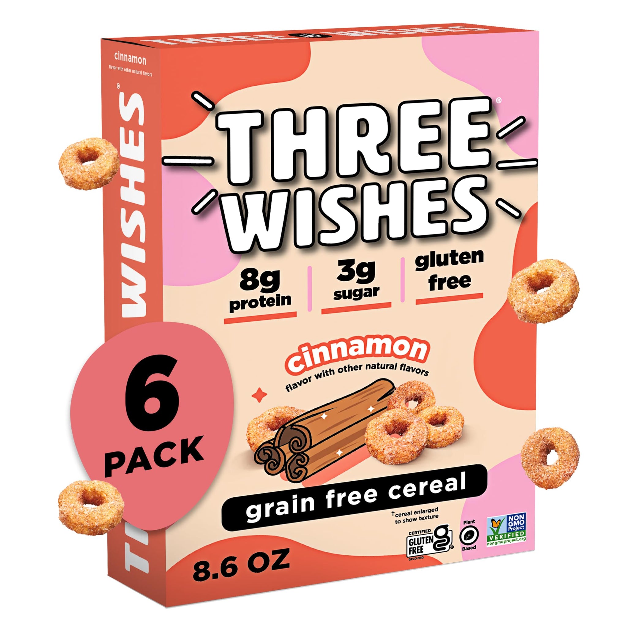 Three Wishes Grain-Free Protein Breakfast Cereal, 8g Protein and 3g Fiber - Healthy, Low-Sugar Breakfast Cereal, Gluten Free, Vegan-Friendly, Non-GMO