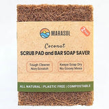 Marasol Soap Saver and Scrub Pad (2) | Coconut Fiber - Compostable | Plastic Free - Zero Waste | Bar Soap Holder | Tough Non-Scratch Scour Pad |