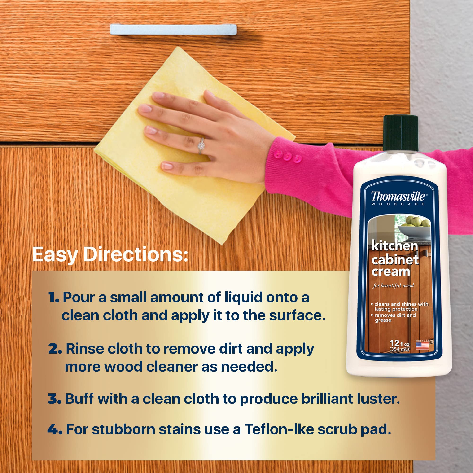 THOMASVILLE KITCHEN CABINET CREAM - Multisurface Wood Cleaner and Polish Furniture Quick Shine Restorer Protector Kitchen Cabinets Surface Cleaner