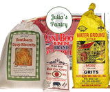 Premium Country Ham Center Slices 12oz, Buttermilk Biscuit Mix, Waterground Grits 2 lbs and Red Eye Gravy Mix (Yellow Grits)