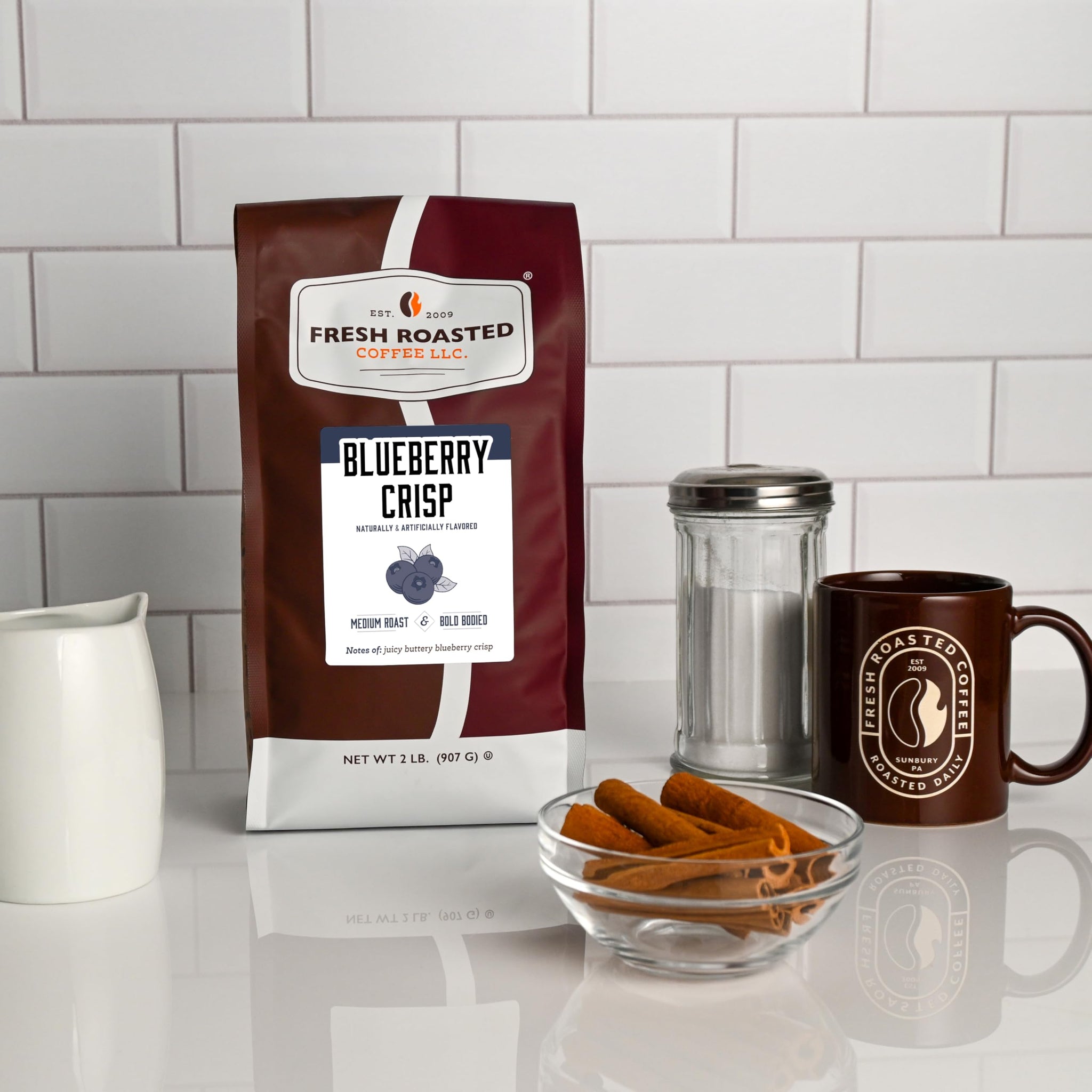 Fresh Roasted Coffee, Blueberry Crisp Flavored Drip Ground Coffee, Medium Roast, Kosher, 2 lb (32 oz)