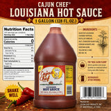 Cajun Chef Louisiana Hot Sauce 1 Gallon, 128 fl oz Cajun Cayenne Pepper Sauce, Mild Heat Hot Sauce for Gumbo, Seafood, Soups, Wings, BBQ, Pizza