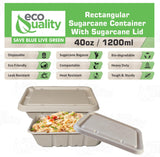 EcoQuality 40oz Disposable Bowls with Fiber Lids - Rectangular Compostable Sugarcane Fiber Biodegradable Paper Bowls Eco-Friendly Take Out Food