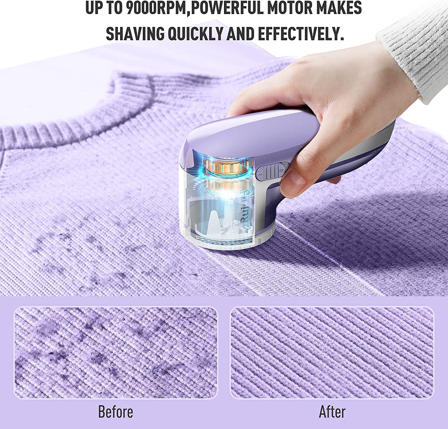 Ruidla Fabric Shaver Lint Shaver Defuzzer, Electric Lint Remover, Rechargeable Sweater Shaver with Replaceable Stainless Steel 3-Leaf Blades, Dual