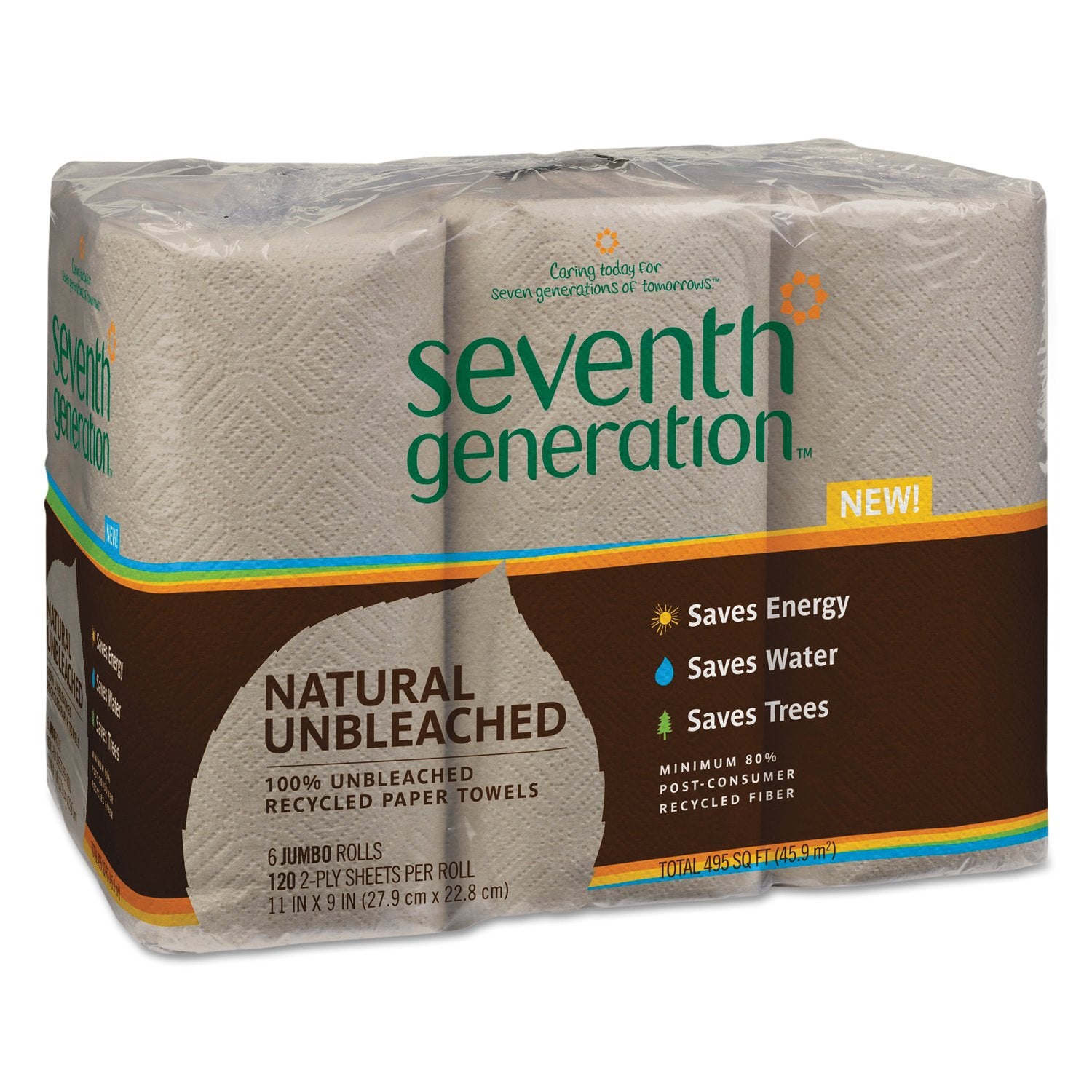 Seventh Generation 13737 Natural Unbleached 100% Recycled Paper Towel Rolls, 11" x 9", Brown (Case of 24)