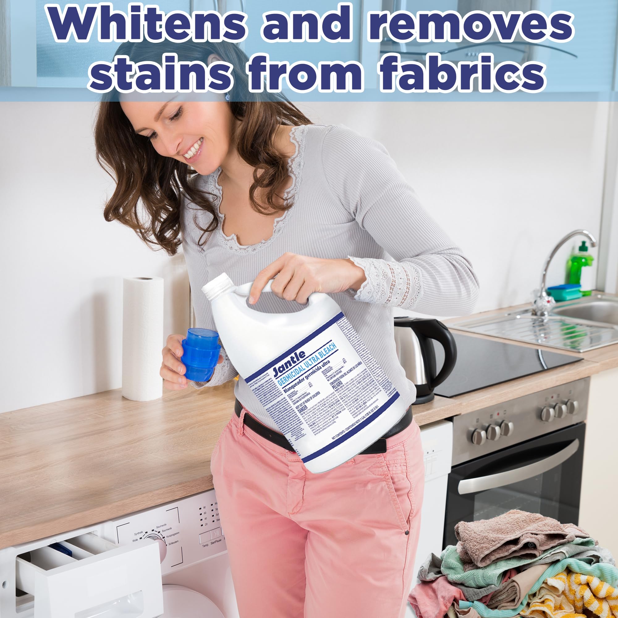 Bleach, Ultra Germicidal Cleaner, Disinfectant Germicidal Liquid Bleach for Laundry, Cleans and Removes Tough Stains, Bacteria, Organic Matter