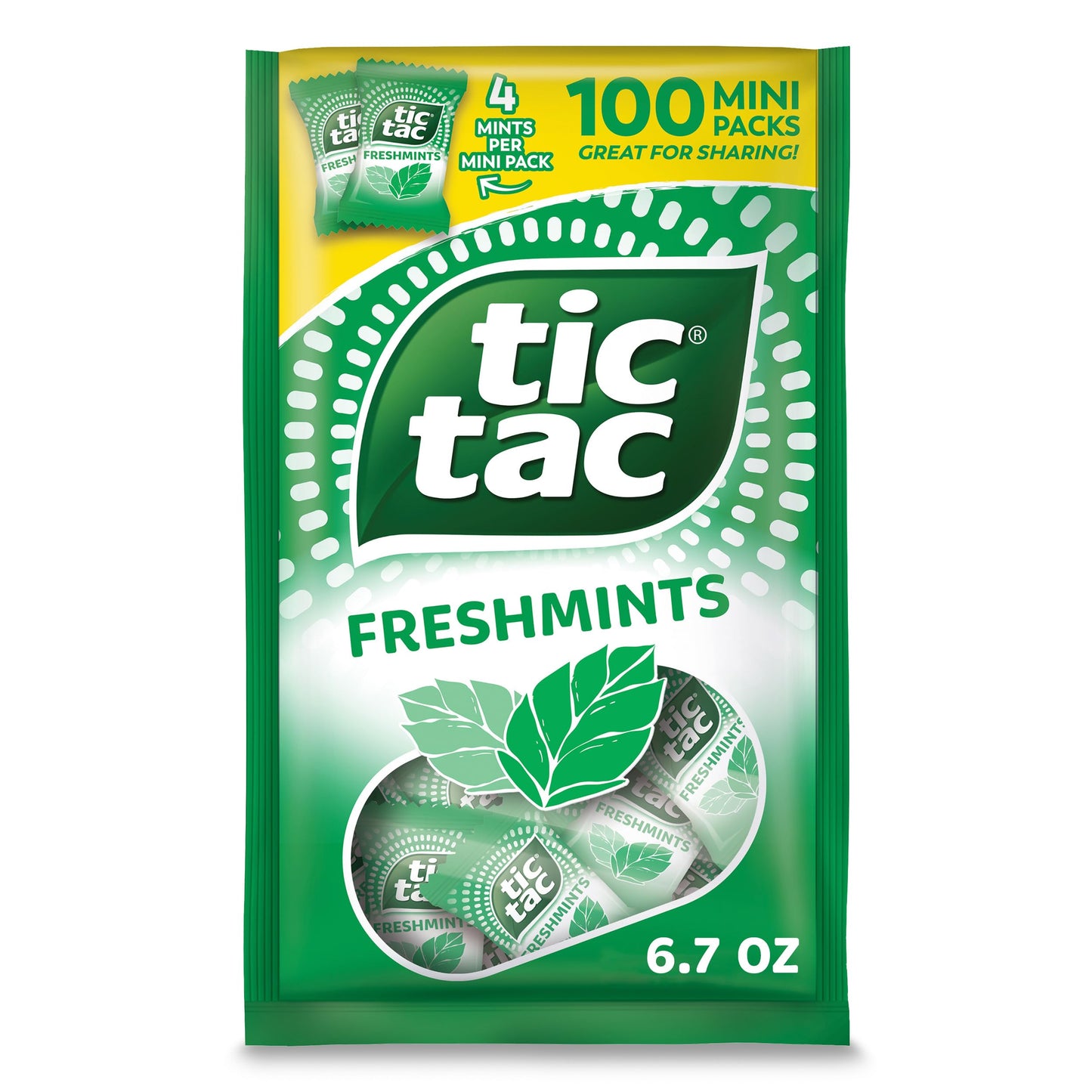 Tic Tac Freshmints, Bulk Bag with 100 Mini Packs (4 Mints each), Share-Size, On-the-Go Mints, 6.7 oz
