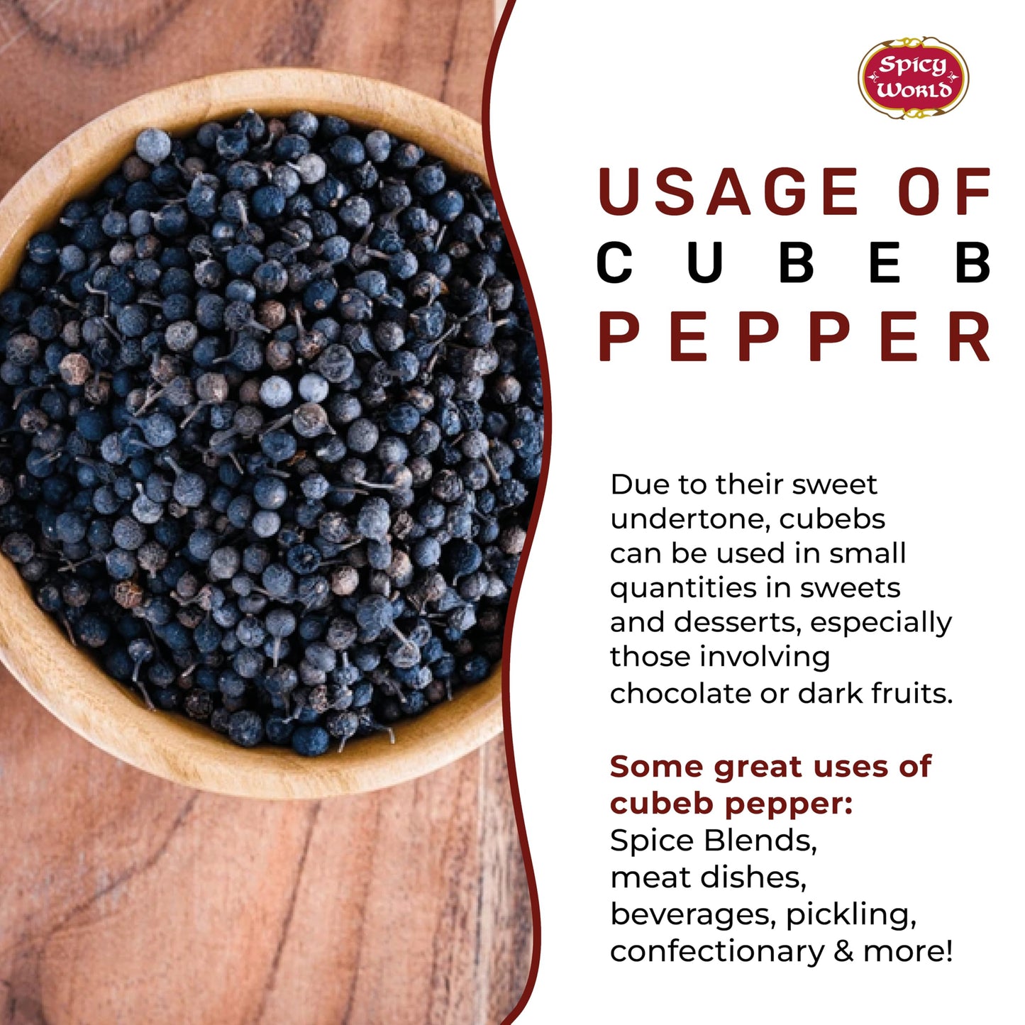 Spicy World Cubeb Pepper 3.5oz (100g) - Java Pepper - Premium Grade from Indonesia, Pure, Natural, Gluten free