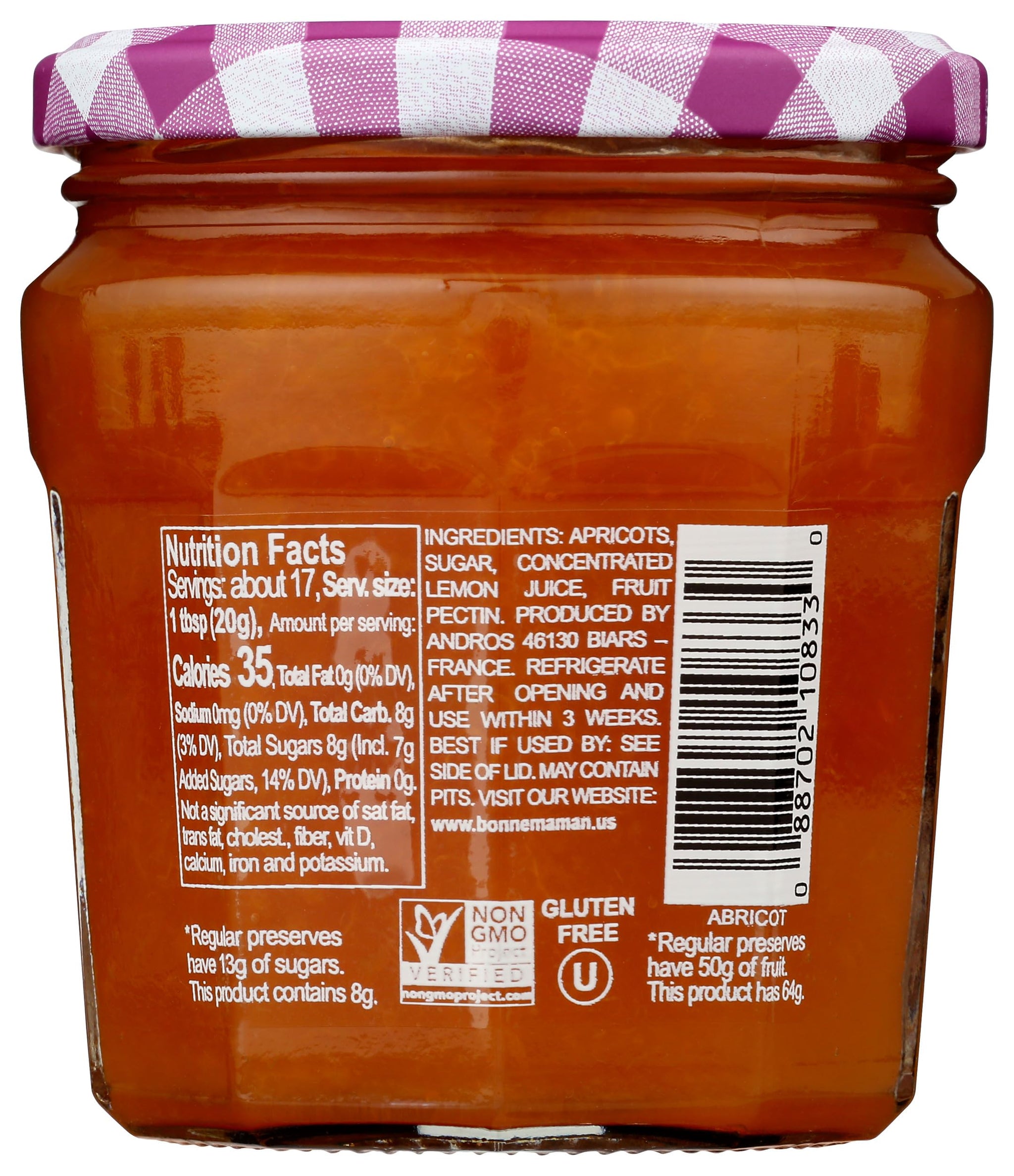 Bonne Maman, Fruit Spread Apricot More Fruit Less Sugar, 11.8 Ounce