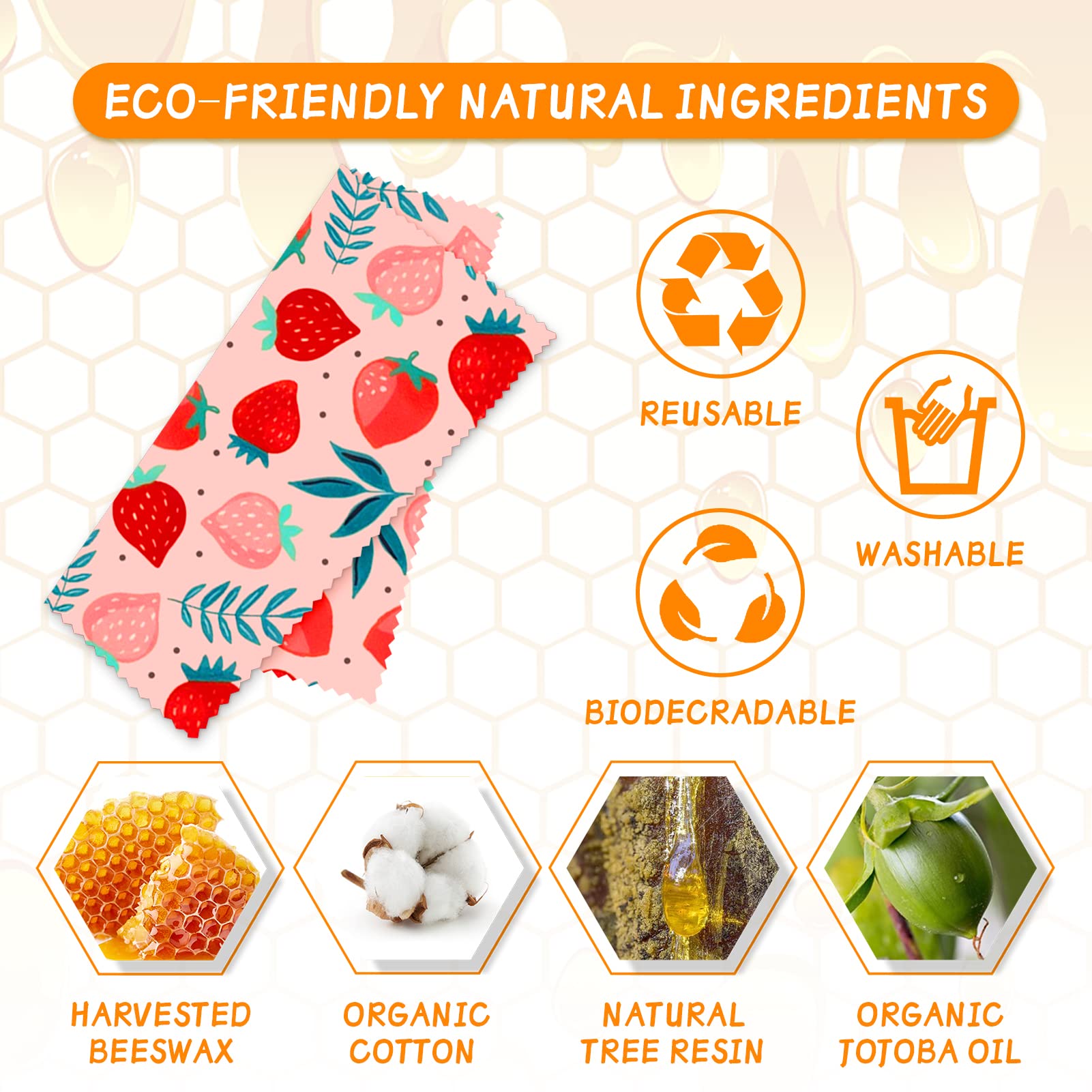 Reusable Beeswax Wrap - 9 Pack Eco-Friendly Beeswax Wraps For Food, Organic, Sustainable, Biodegradable, Zero Waste, Plastic-Free Food Storage, 1L