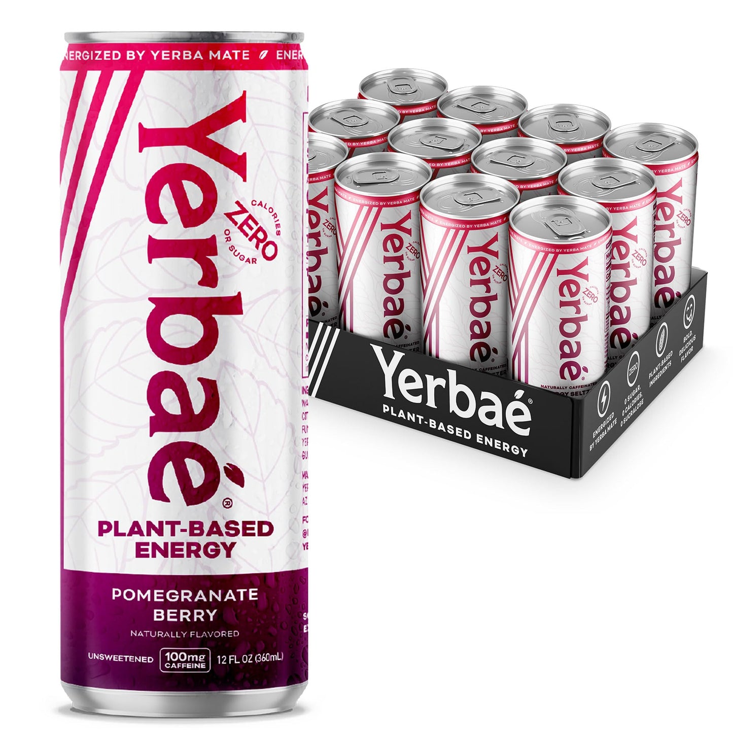 Yerbaé Energy Seltzer - Pomegranate Berry, No Sugar/Calories/Carbs. Energized by Yerba Mate, Naturally Caffeinated Plant-Based, Healthy Alternative