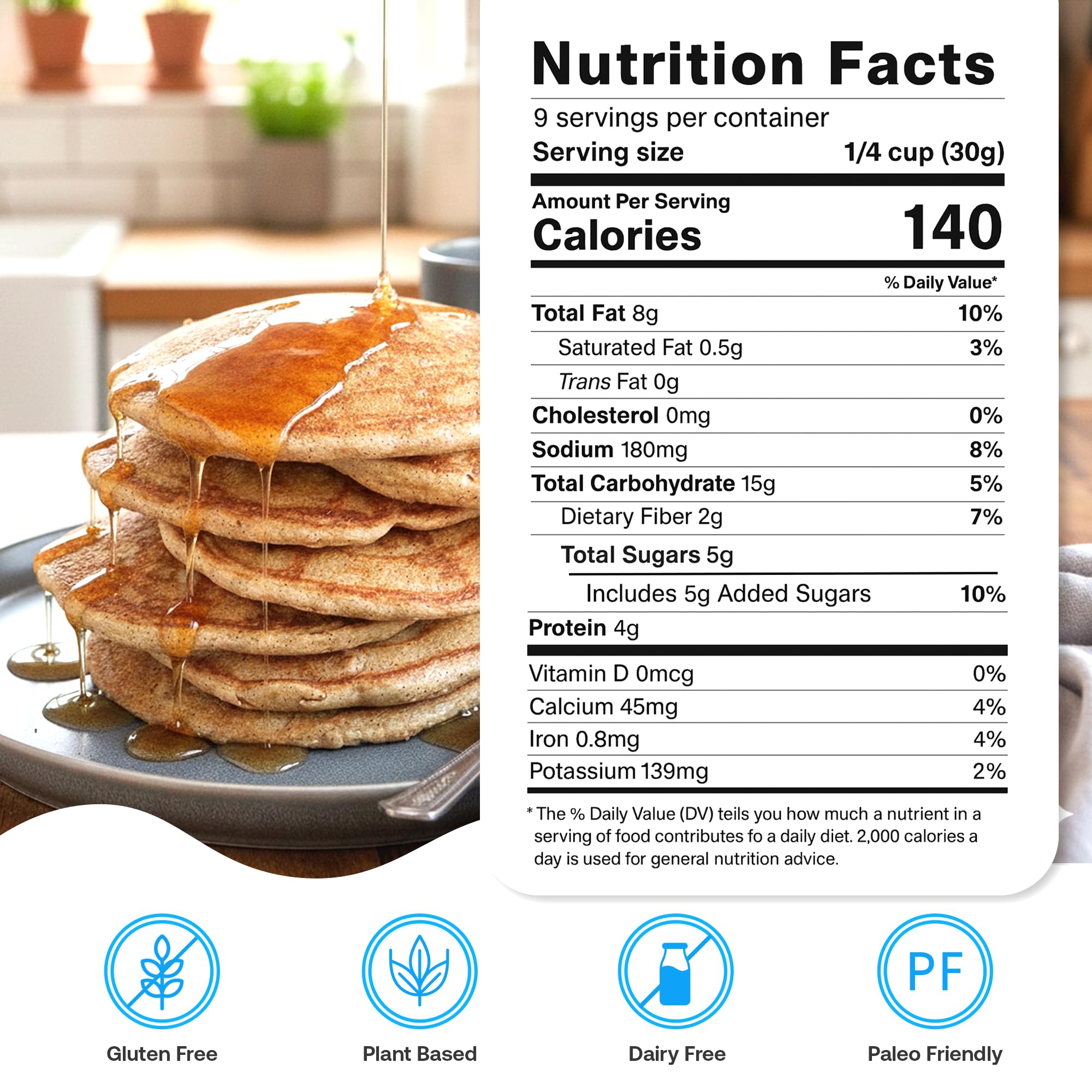 Quay Naturals Grain-Free Pancake & Waffle Mix - 10 oz | Gluten Free Almond Flour Baking Mix, Non-GMO, Dairy-Free, Vegan-Friendly, Light & Fluffy Gluten Free Flour for Easy Pancakes & Waffles