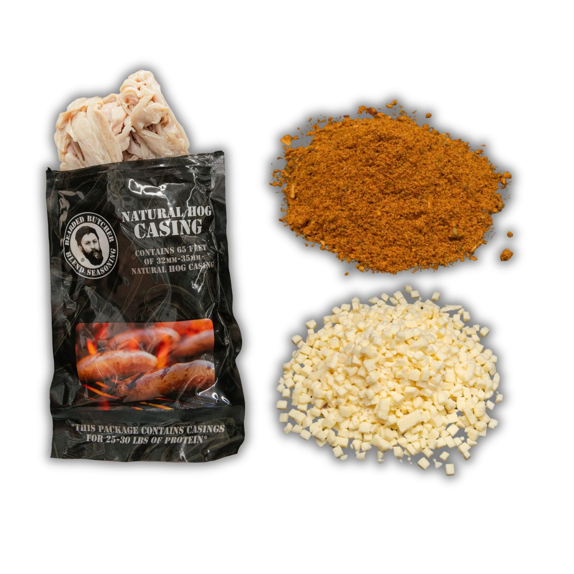 Bearded Butchers Pizza Bratwurst DIY Kit - Cheesy Pizza Flavor Brats - Includes Seasoning, Mozzarella Cheese & 32mm-35mm Natural Hog Casings - Makes