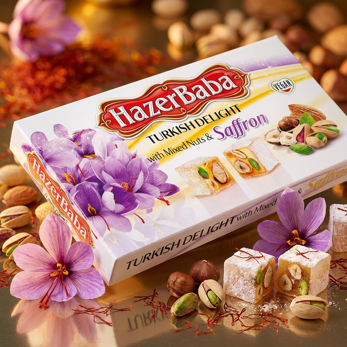 HazerBaba Turkish Delight Candy with Nuts & Raspberry, 16oz (Pack of 1)