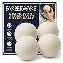 Farberware Wool Dryer Balls 4 Pack - Reusable 100% Wool Balls for Dryer - Natural Fabric Softener for Laundry, Towels & Bedding, Replaces Fabric