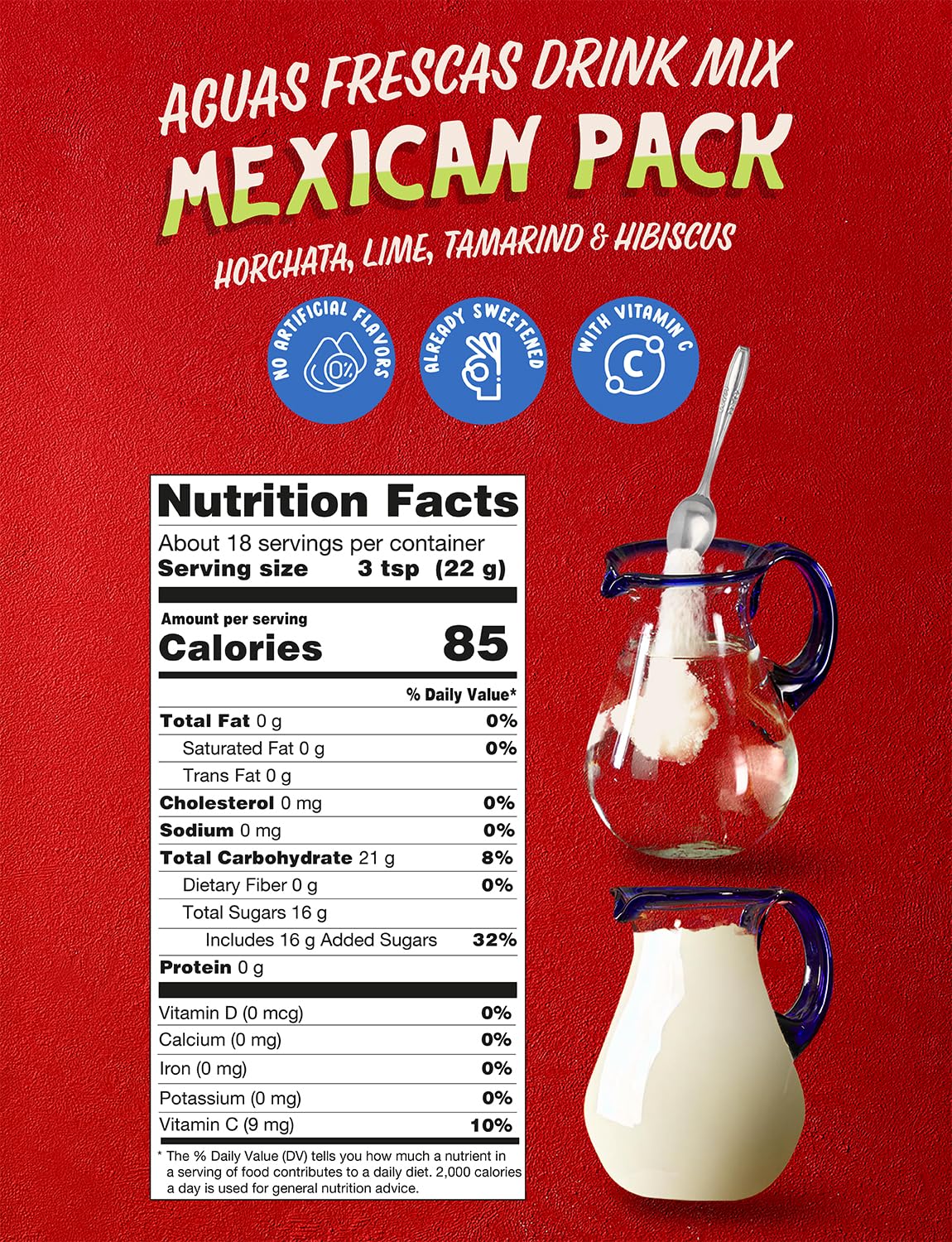 Klass Aguas Frescas Drink Mix Mexican Variety Pack - Horchata Limeade Hibiscus & Tamarind - Powder Drink Mix, Water Drink Mix with Natural Flavors