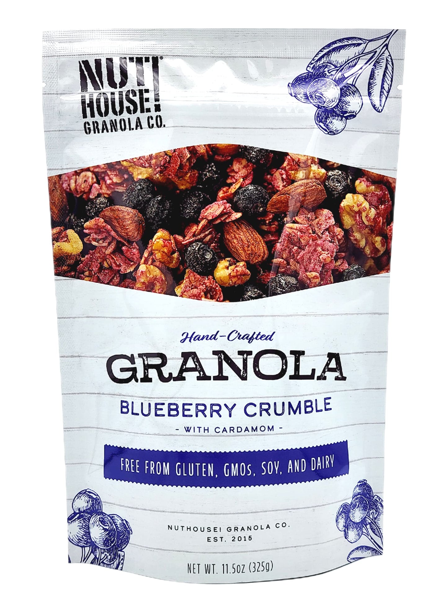 NutHouse! Granola Company - Premium Blueberry Crumble Granola | Certified Gluten-Free, Non-GMO, Kosher | Vegan, Soy-Free | 11.5 oz. Bag (3-Pack)