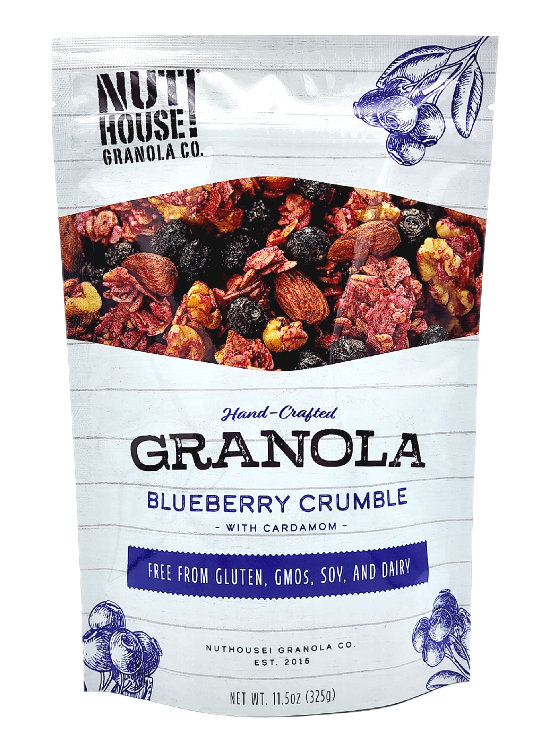 NutHouse! Granola Company - Premium Blueberry Crumble Granola | Certified Gluten-Free, Non-GMO, Kosher | Vegan, Soy-Free | 11.5 oz. Bag (3-Pack)