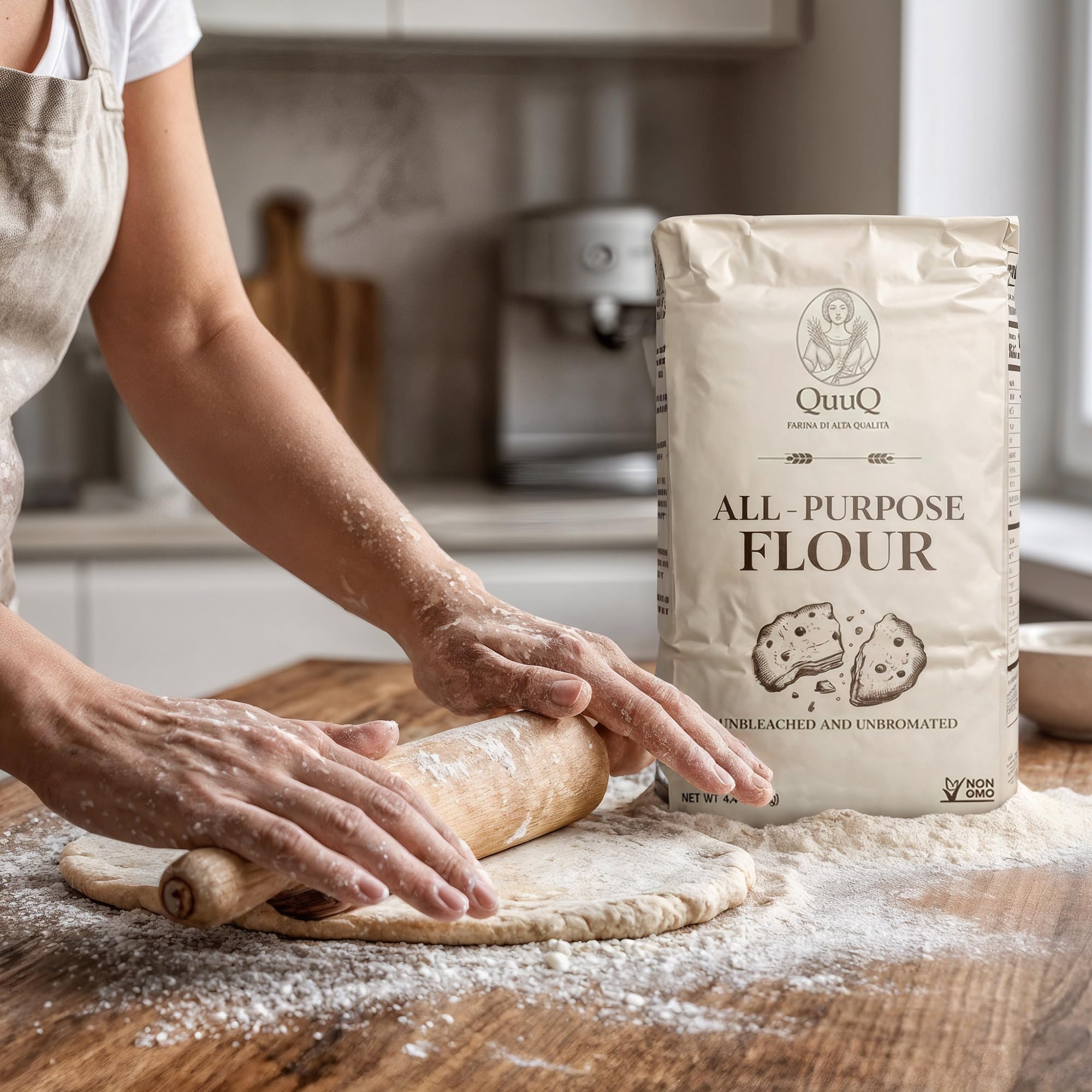 QuuQ All Purpose Flour 2 Pack 8.8 lb (4 kg) - Unbleached Unbromated Enriched Wheat Flour, Non-GMO Baking Flour for Bread, Cookies, Cakes, Pizza