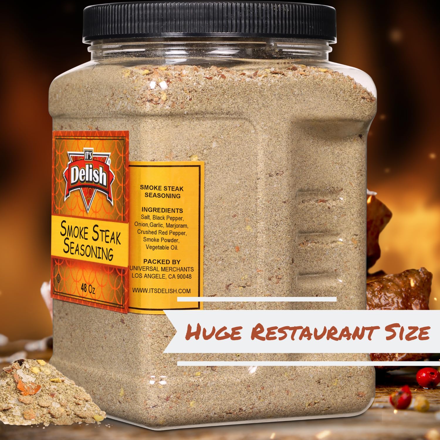 Smoke Steak Seasoning by It's Delish, 48 OZ Jumbo Container | Gourmet Bulk Spices and Beef Dry Rub for Grilling Meat, Ribs, Chicken, Hamburger