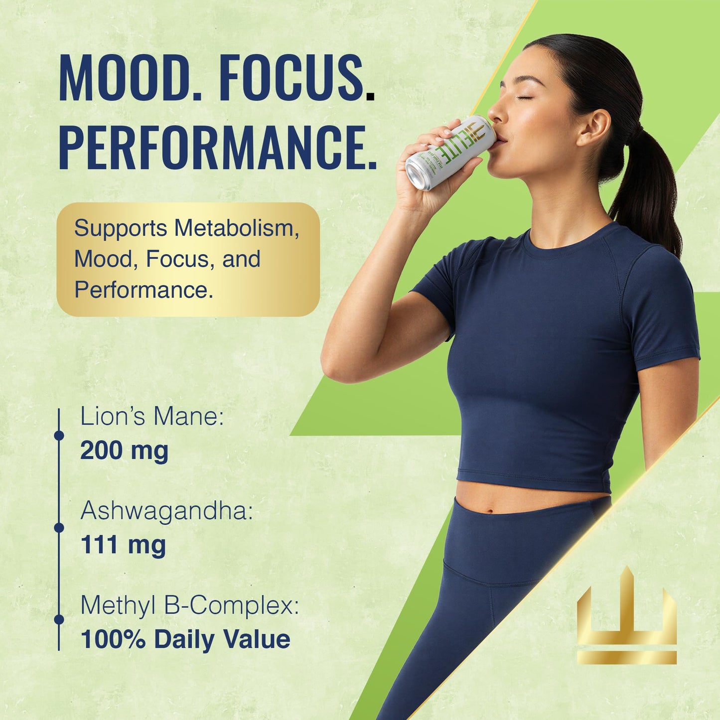 ELITE Energy - Energy Drink Sugar Free - Clean Green Tea Caffeine with L-Theanine - Zero Sugar, 10 Calories, Naturally Sweetened Functional Energy