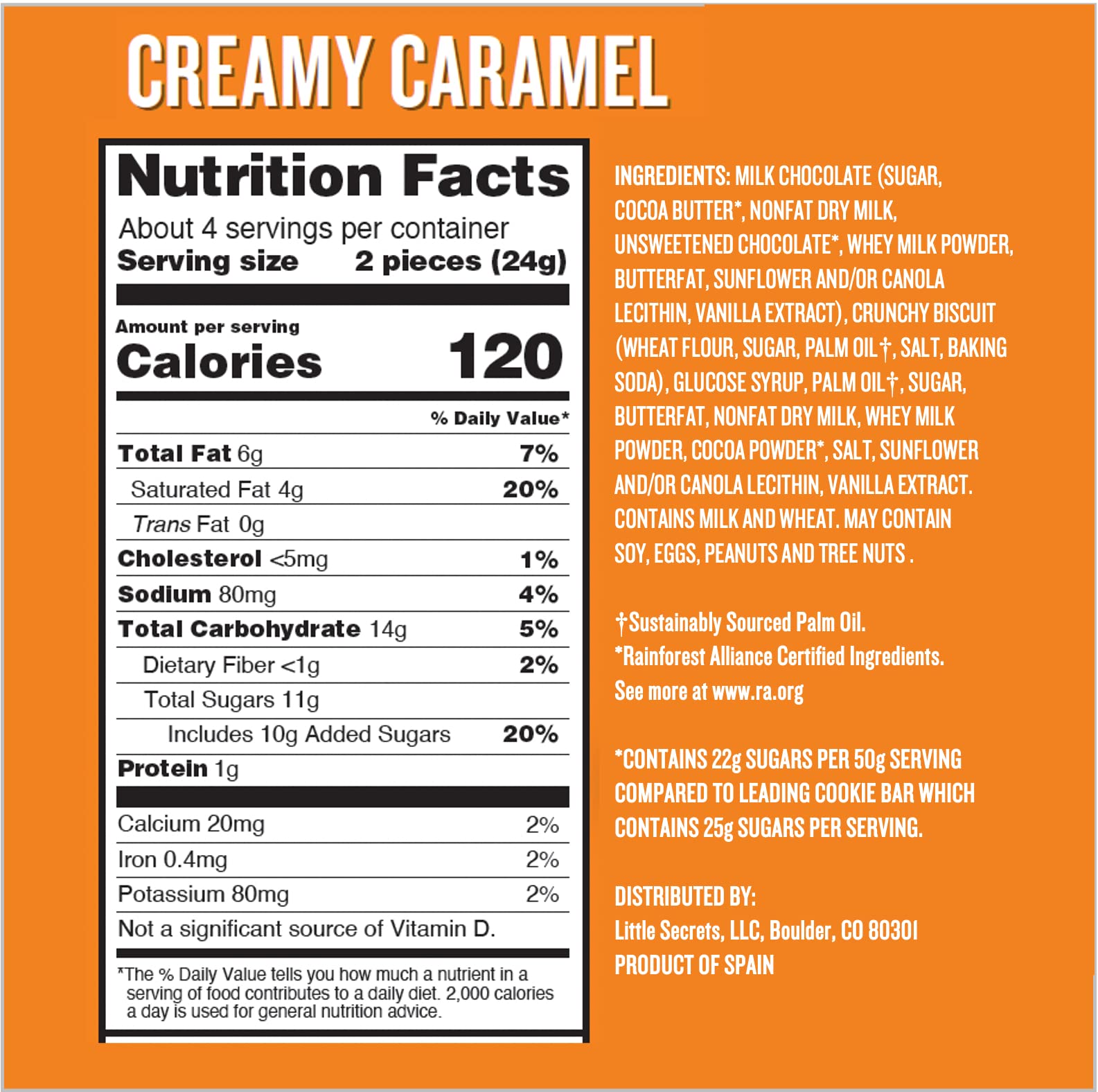 Little Secrets Milk Chocolate Caramel Cookie Bars | 8 Minis | Made in Europe | Nothing Artificial & No Sugar Alcohols | Sustainable Cocoa | 3.4 Ounce