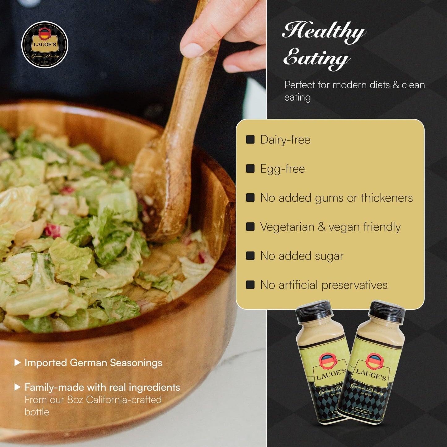 Lauge’s German Dressing - Creamy German Recipe with Organic High Oleic Sunflower Oil, Italian Vinegar & Fresh Garlic | Bold European Flavors | Dip