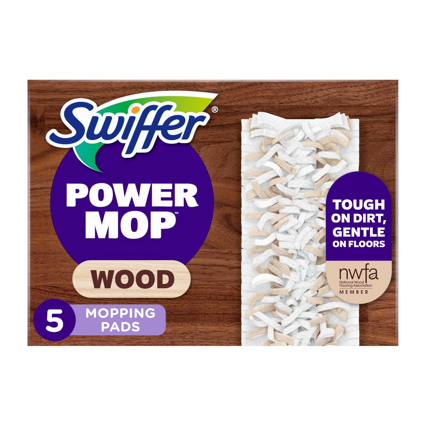 Swiffer PowerMop Wood Mopping Pad Refills for Floor Cleaning, 5 count